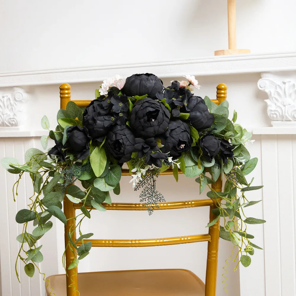 YeeNanee Artificial Peony Reception Flowers Swag with Eucalyptus Greenery for Wedding Ceremony Welcome Sign Floral Decoration