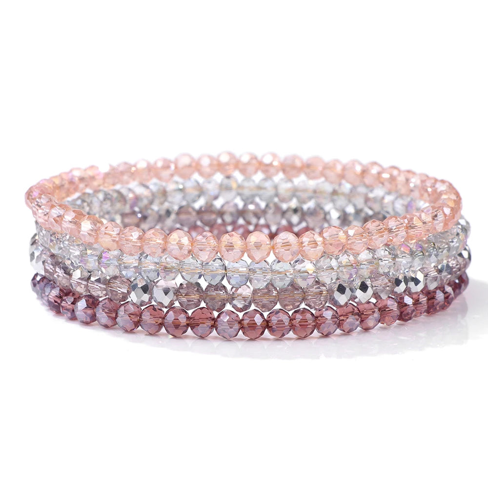 Crystal Bracelet Shiny 4Pcs/Set Faceted Czech Austria Crystal Beads Bracelet Women Men Bangles Shiny Jewelry Fashion Party Y2K