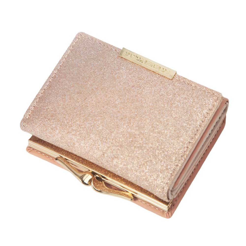 Hemasa Metal Buckle Ladies Bright Leather Fashion Purse,Women's Short Wallet, Small Shiny Leather Three Fold Leather Wallet