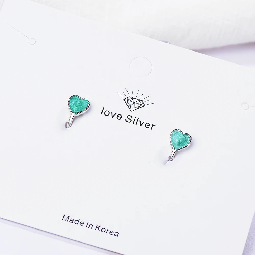 Fashion Childer 925 Silver Pink Green Enamel Cute Heart Clip Earring For Baby Girl Women Beautiful Party Earring Jewelry Eh312
