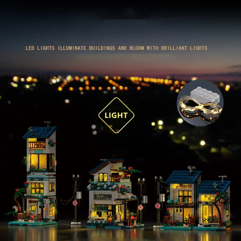 Hemasa ity Street View 3 in 1 Beach House Building Blocks Creative Desktop Decoration ToyFor Birthday Gift