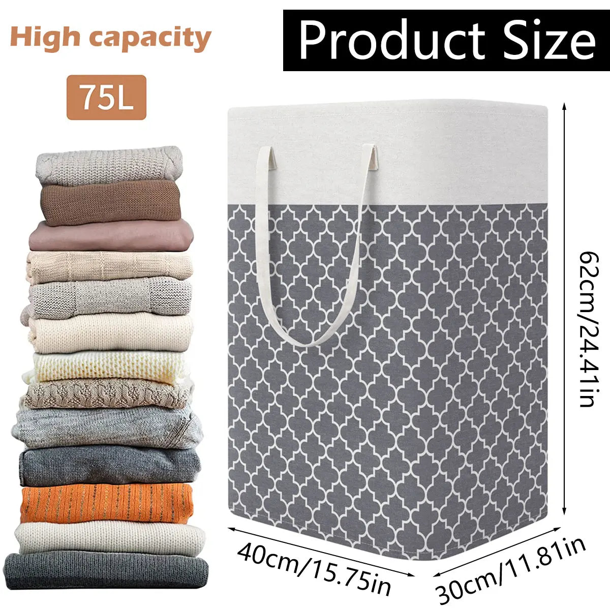 75L Large Laundry Basket Foldable Organizer Storage Basket Waterproof Dirty Clothes Toy Organizers Home Bathroom Laundry Basket