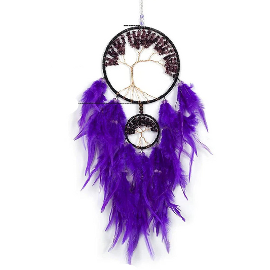 Tejesa Purple Dream Catcher   with Healing Crystal Stones /Feather Dual Tree of Life Hanging Ornament for Home/ Bedroom /Party/ Gift