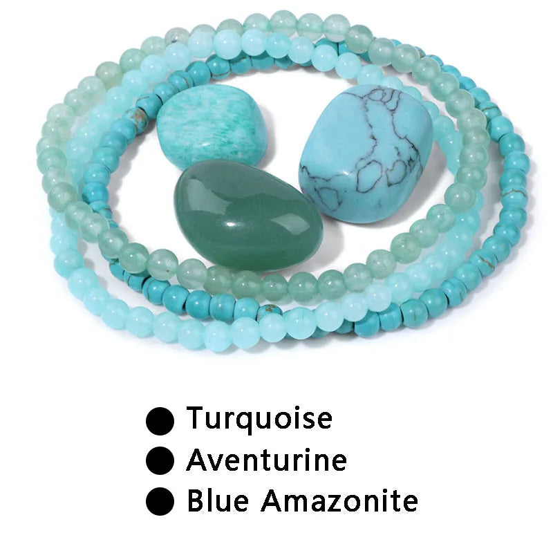 3pcs/set 4mm Beaded Bracelet with Raw Stone Natural Aventurine Amethysts Rose Quartz Beads Bracelets Women Men Energy Jewelry