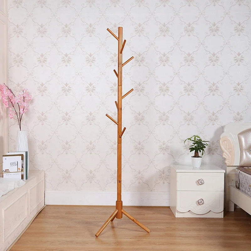 Hemasa Wood Tree Coat Rack  Floor Hanging Clothes Rack Clothes Rack Bedroom Hat Stand Home Furniture Drying Rack With 8 Hooks