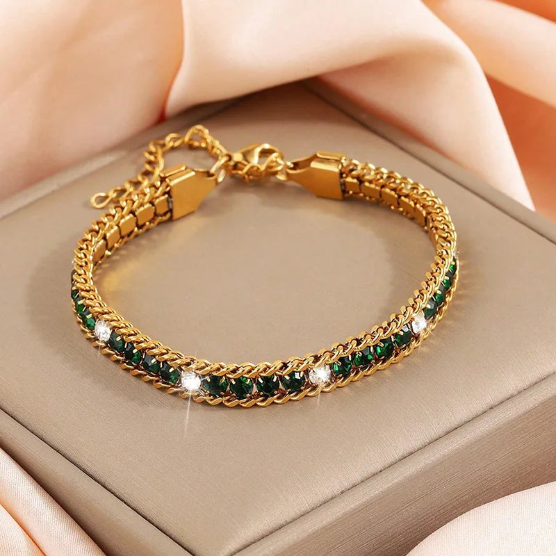 Tejesa  Gold Color Women's Cubic Zirconia Stainless Steel Bracelet Adjustable Link Chain Bracelet