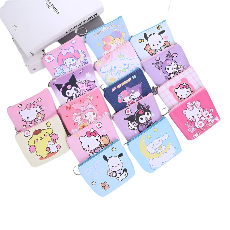 Hemasa Hello Kitty Purse Coin Purses Cartoon Printed PU Melody Cute Wallet Bag Keychains Storage Bag Sanrio Kuromi Kawaii Mini Pouch