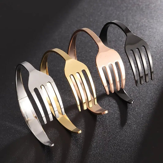 Alternative Creative Design Fork Men's Bracelet Women's Stainless Steel Cuff Open Bracelet Fun Fashion Accessories Gift
