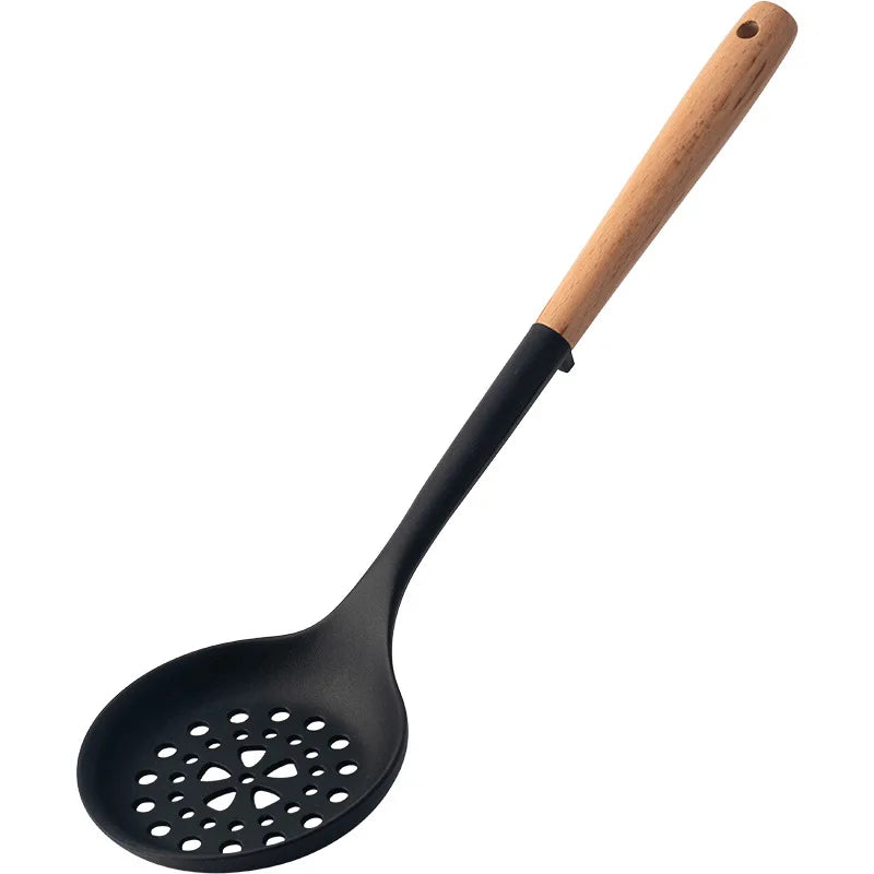 Hemasa 5Pcs Black Silicone Wooden Handle Cooking Tool Non-stick Kitchen Utensils /Silicone Spatula Baking Kitchen Spoons