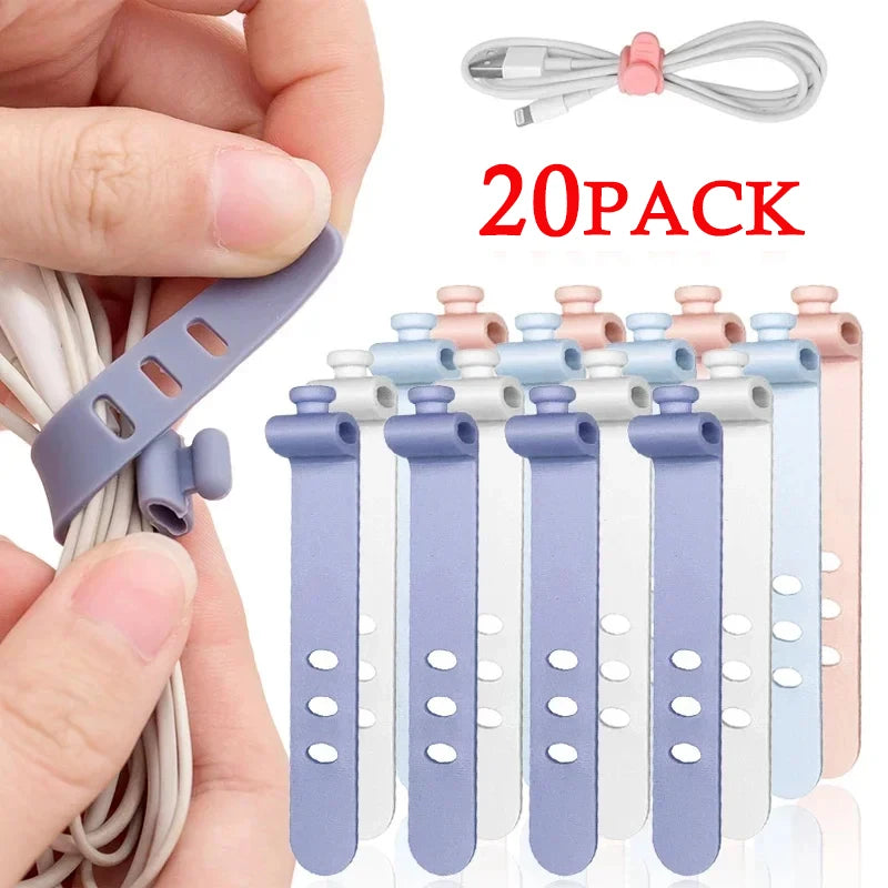 Tejesa 20/12 PCS Cable Ties Cord Organizer Management Silicone Wire Holder Straps Zip Clips Reusable Tie Wraps Keeper winder Rubber