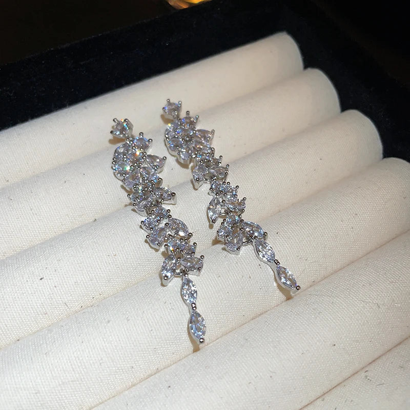 Hemasa  Shiny   Rhinestone Leaves Stud Earrings For Women