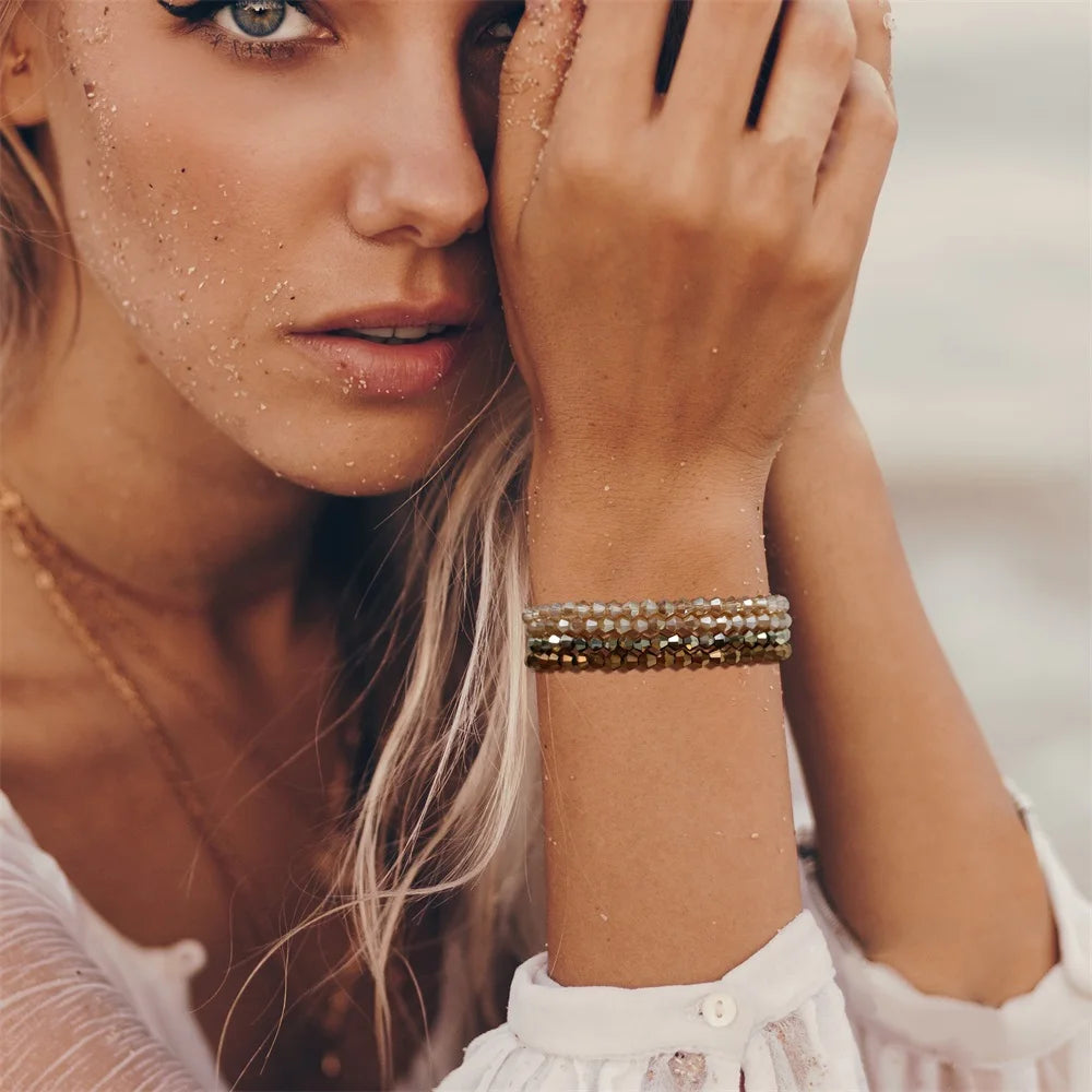 Crystal Bracelet Shiny 4Pcs/Set Faceted Czech Austria Crystal Beads Bracelet Women Men Bangles Shiny Jewelry Fashion Party Y2K