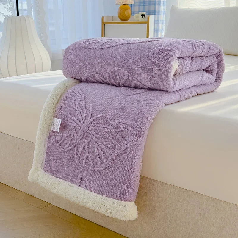 Butterfly Jacquard Taf Fleece Blanket with Exquisite 3D Butterfly Thick Warm Faux Lambswool Autumn Winter Blankets for Bed Sofa