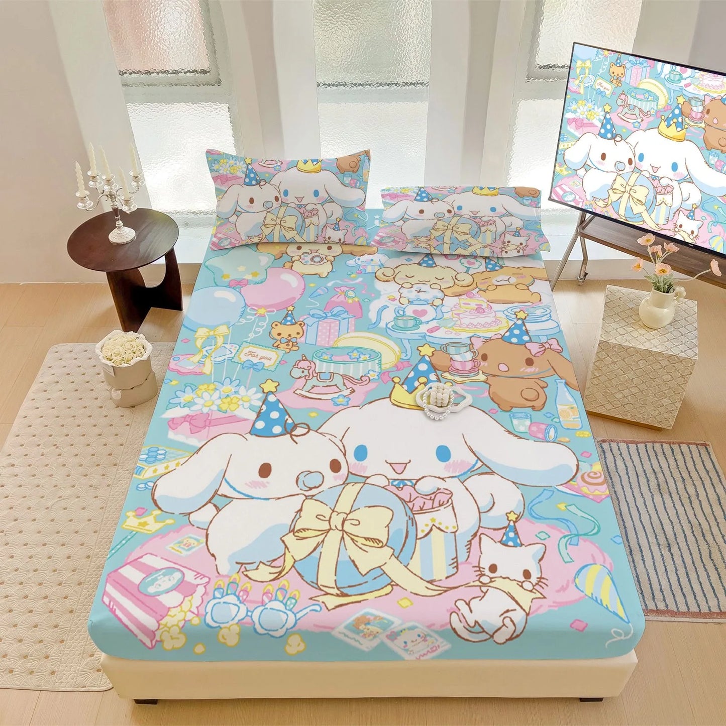 Hemasa  Bed Mattress Cover Cute Cartoon Painted Bed Linen Fitted Sheet For Kids Adult Single Double Size