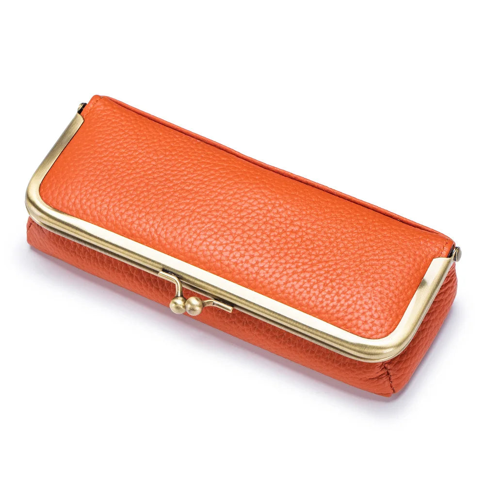 Tejesa Genuine Leather Glasses Case / Pencil Bag with Kiss Lock/ Coin Purse for Women /Travel Sunglasses