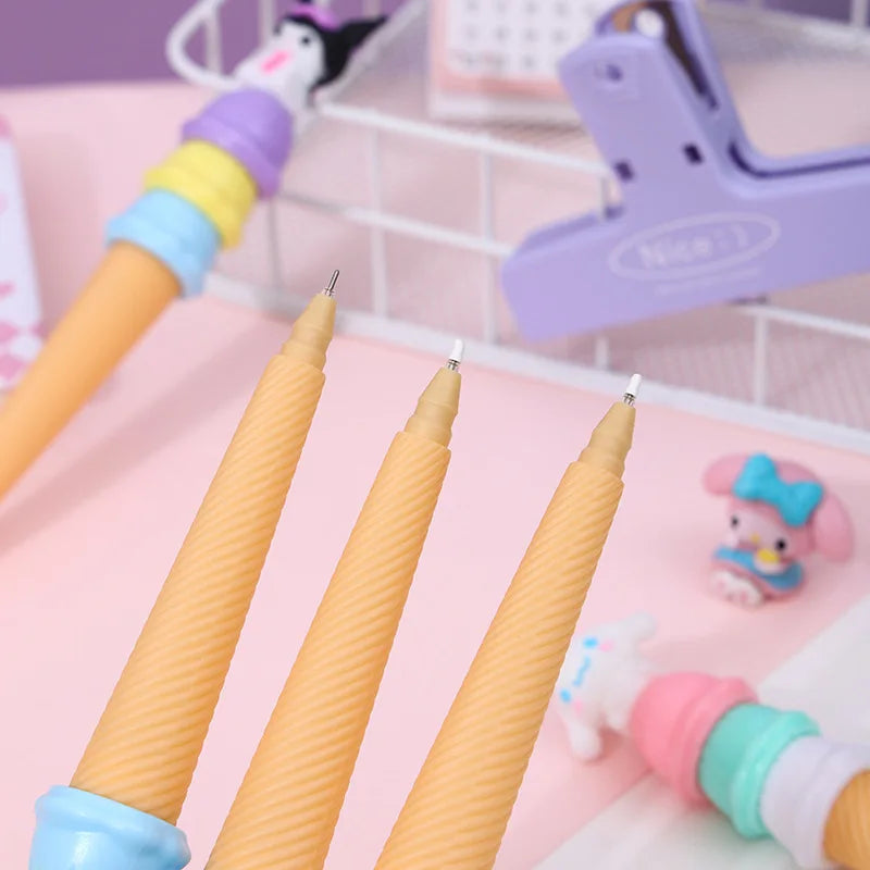 36pcs/Order Cartoon Soft Rubber Ice Cream Cone Gel Pen Children'S Day Gift 0.5mm Gel Pen School Supplies Fashion Stationery