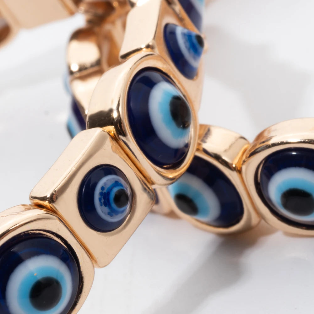 2024 New Fashion Devil Eye Bangle For Women Inlaid Charm Gold Color Elastic Bracelets Accessory