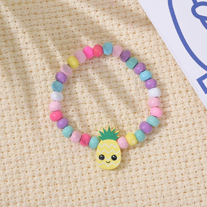 12Pcs/Pack Cartoon Children Wooden Beads Color Bracelet for Girl Birthday Party Favors Baby Shower Guest Gifts Pinata Fillers