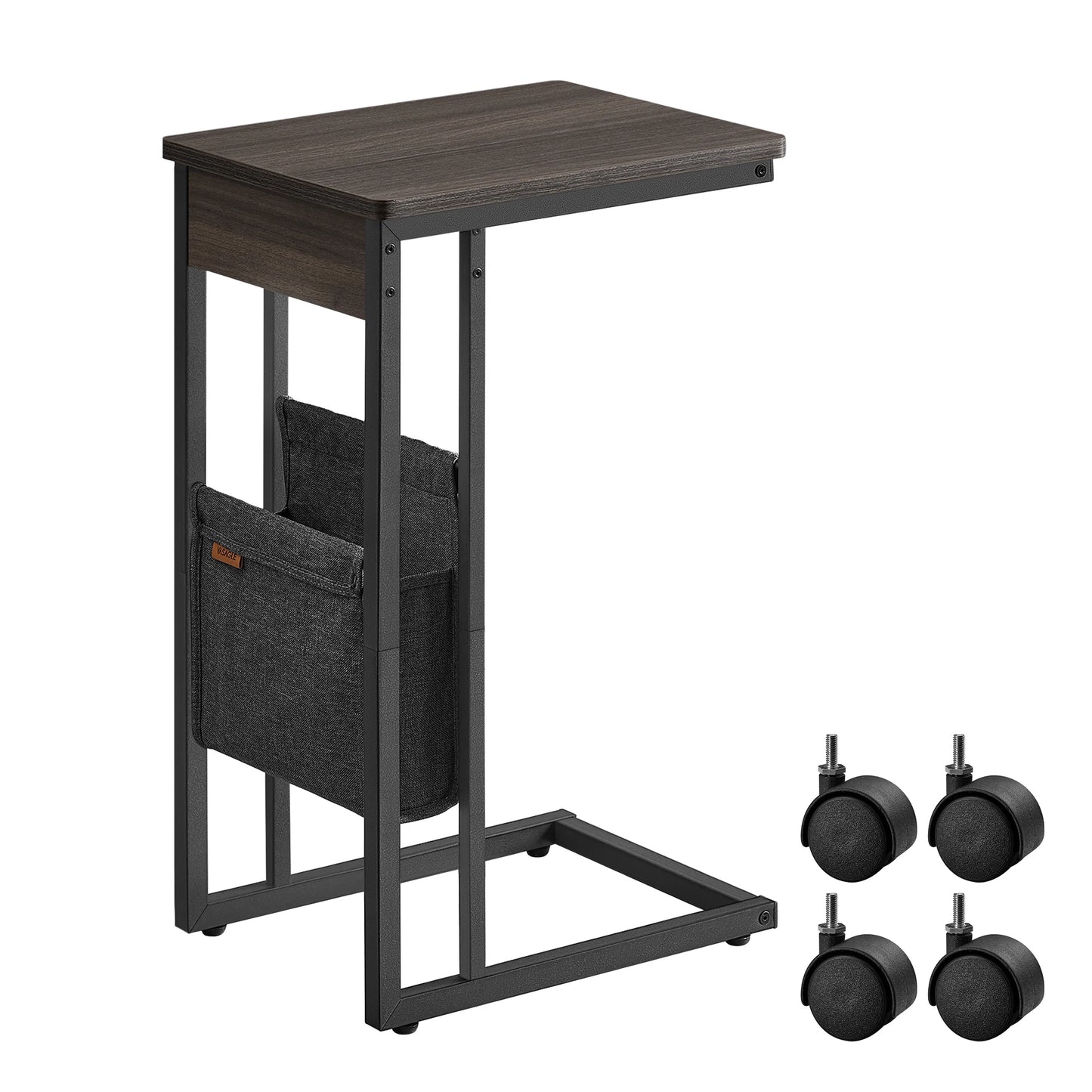 VASAGLE C-Shaped Side Table, Bedside Table, End Table for Small Spaces, with Fabric Storage Bag, Includes Adjustable Feet
