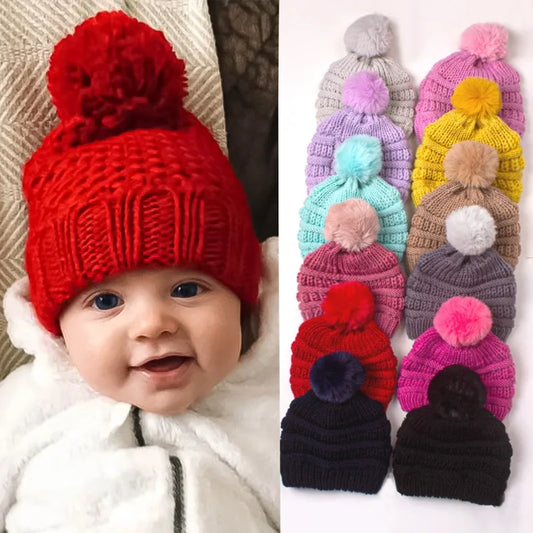 Autumn Winter Baby Hat for Girls Beanie Bonnet Kids Cute Pompoms Knit Hats Solid Newborn Accessories Warmer Stuff Toddler Cap