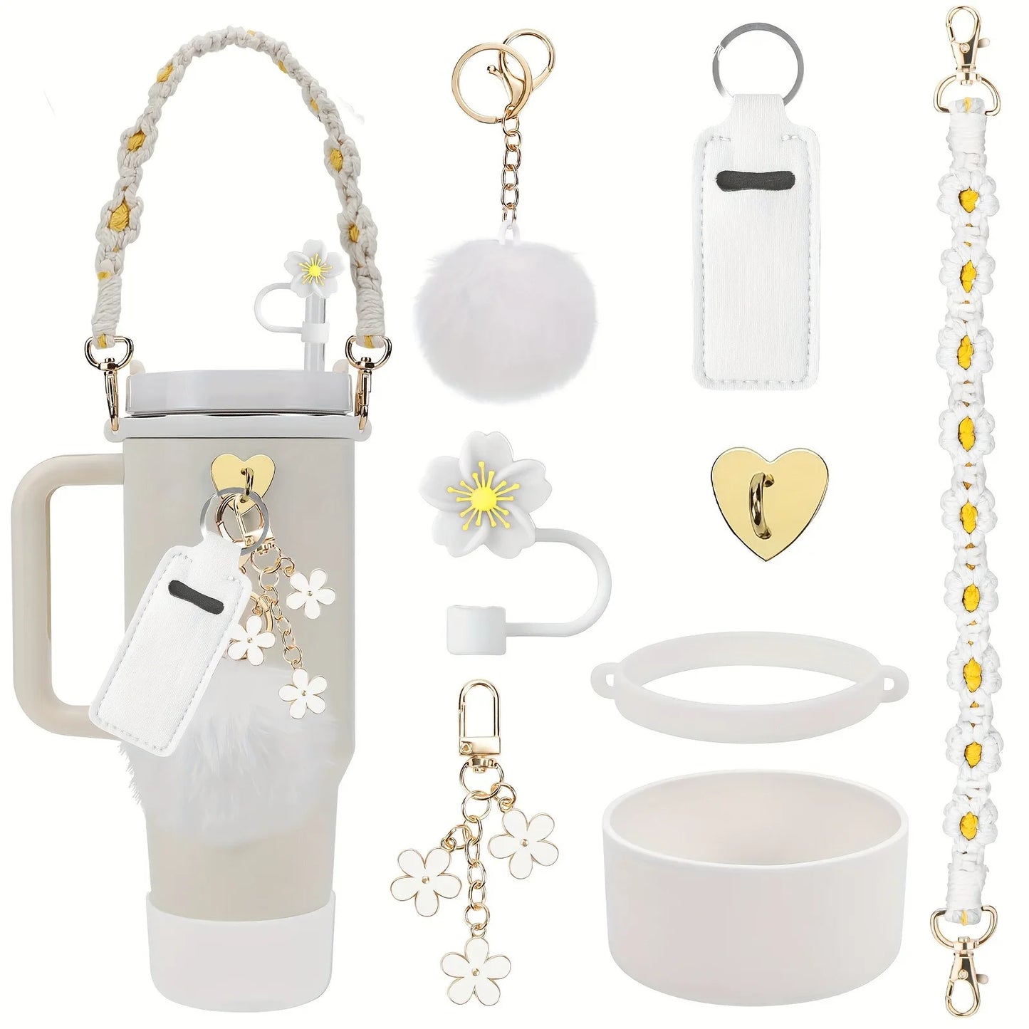Hemasa 8PCS Cup Accessories, Set includes Water Bottle Handle Strap, Siliocne Boots, Lipstick Sleeve Pouch Straw Cap Cover for Stanley