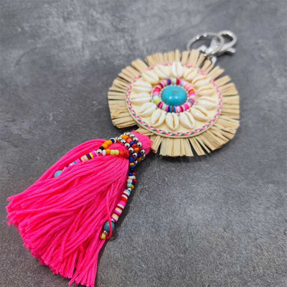 Bohemia Stone Tassel Keychain Bag Charm Women's Boho Handmade Jewelry Keyring For Party