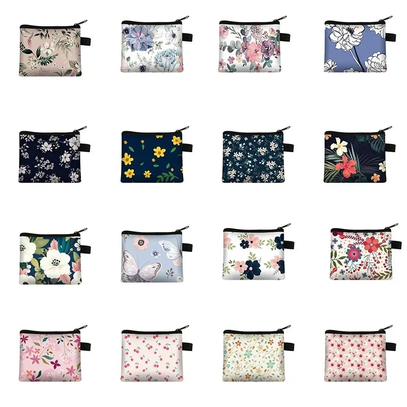 Tejesa Floral Print Small Cosmetic Bag Girl Women Sanitary Napkin Storage Organizer Bag Coin Card Money Eearphone Lipstick Holder Pouch
