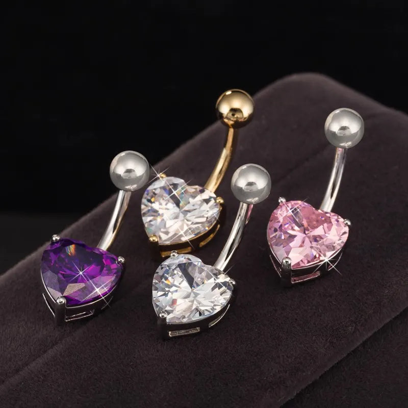 316L Surgical Steel Heart CZ Belly Button Navel Ring Body Piercing Jewelry for Women Girl
