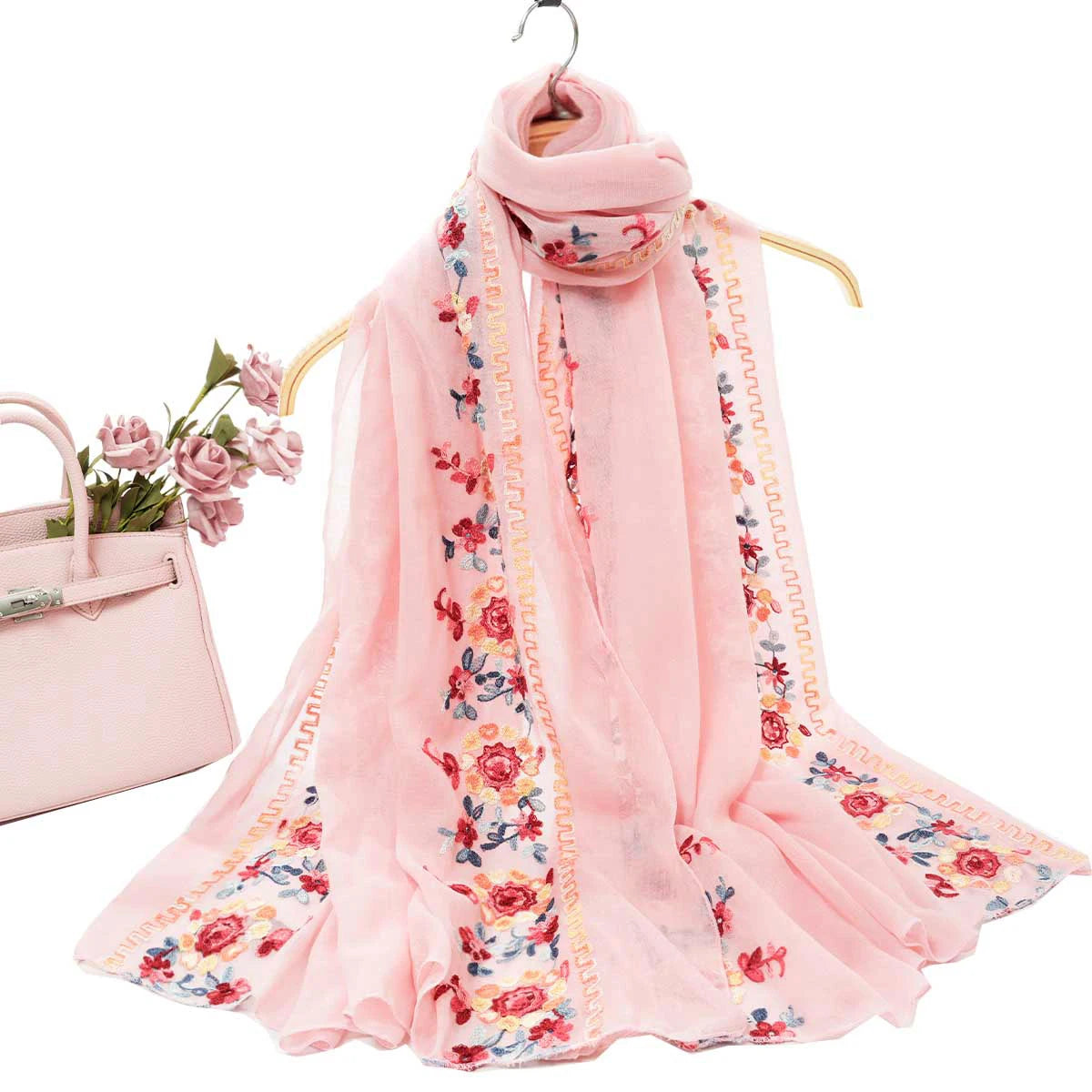 A women's fashionable embroidered embroidered soft edged thin scarf shawl