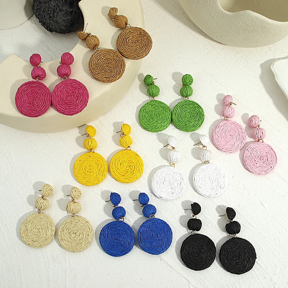 Hemasa  Rattan Knit Round Ball Drop Earrings For Women