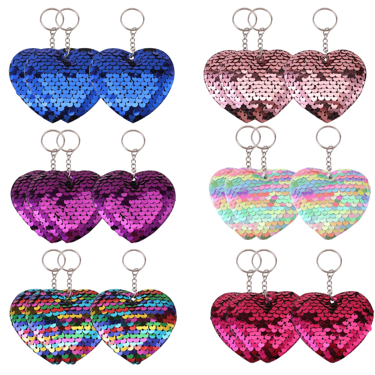 18 Pcs Sequin Flip Heart Keychains, Colorful Sequins Keyring Charms For Backpacks, daily use Party Favors, For Birthday, Easter