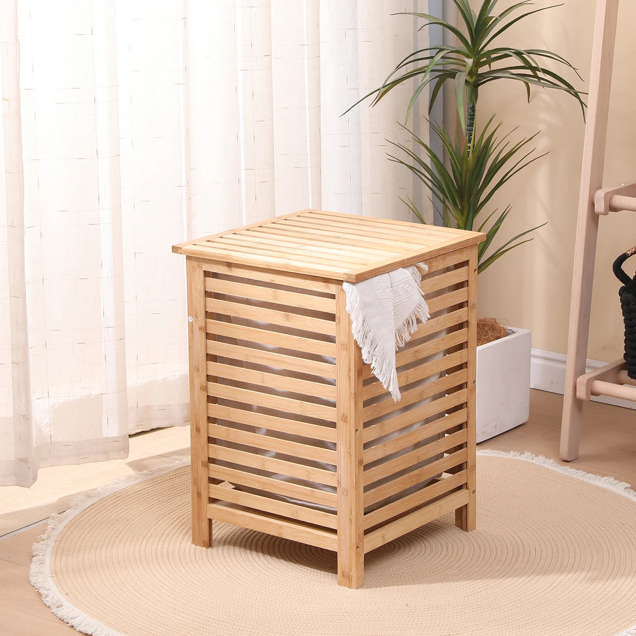 BonChoice 79L Large Laundry Basket With Lid, Laundry Hamper With Removable Liner Bag, Laundry Baskets Sorter For Laundry Room