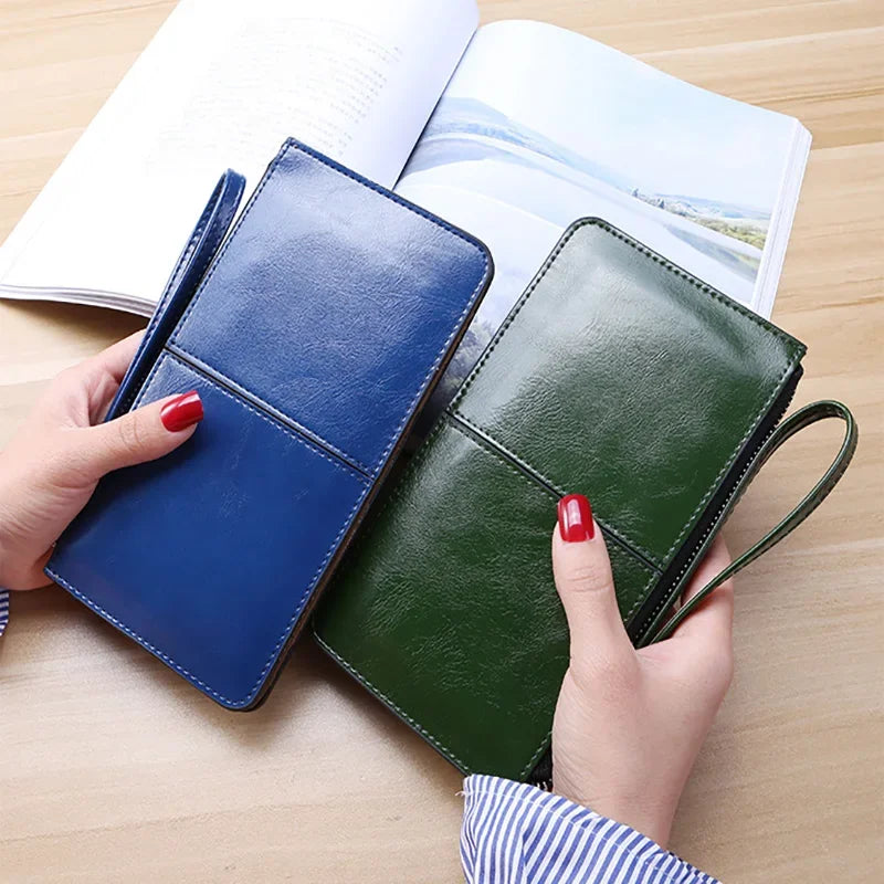 Hemasa Women's Leather Zipper Handbag Bank Large Capacity  Wallet Wrist Strap /Simple Bag Card Holders Wallets