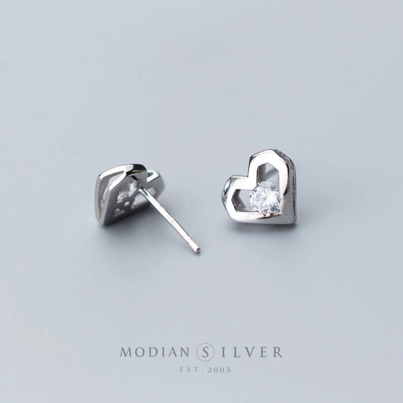 Modian 2025 New Authentic 925 Sterling Silver Clear CZ Special Design Cute Stud Earrings for Women Wedding Fashion Jewelry