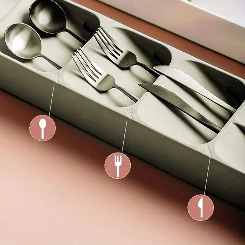 Tejesa Multi-purpose Cutlery Storage Tray Cutlery Fork Spoon Compartmentalized Organizer Kitchen Drawer Categorized Storage Boxes