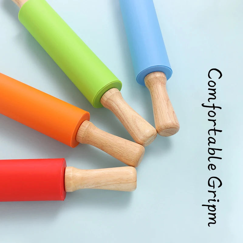 Tejesa Non-Stick Silicone Rolling Pin/ Wooden Handle Pastry Dough Flour Roller Kitchen Cooking Baking Pin