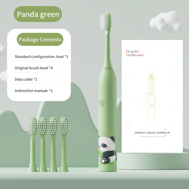 Kid's Electric Toothbrush With Replacement Heads Color Cartoon Soft Hair Cleaning Children Brush Rechargeable Sonic Toothbrush