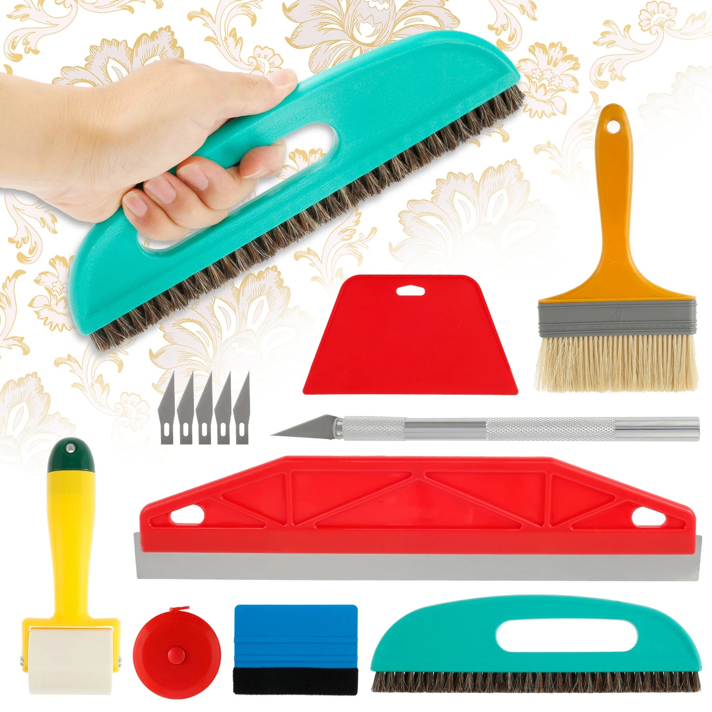 Tejesa 13/7pc Wallpaper Smoothing Tool Kit Applying Wallpaper Scraper Tint Film Installation Carving Gadget for Peel Sticke Wallpaper