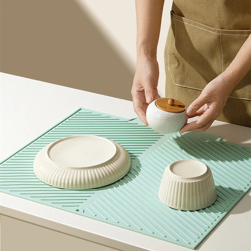 Tejesa Silicone Drain Pad Ideal Drying Mat Pots Dish Drain Mat For Kitchen Tableware Non-slip Mats Anti-scald Coaster Kitchen Tools