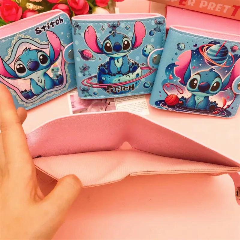 New Disney Stitch Cartoon Wallet Lilo & Stitch PU Multi-card Slot Short Wallet for Children Cute ID Card Holders Hasp Coin Purse
