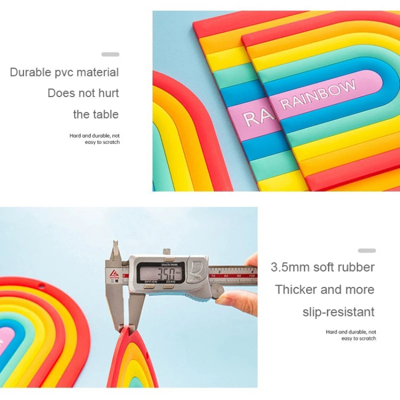 Hemasa Rainbow Silicone Table Mat Coaster Nordic style Insulation Pad Cup Mat Plate Non Slip Placemat Home Decor (Set of 4)