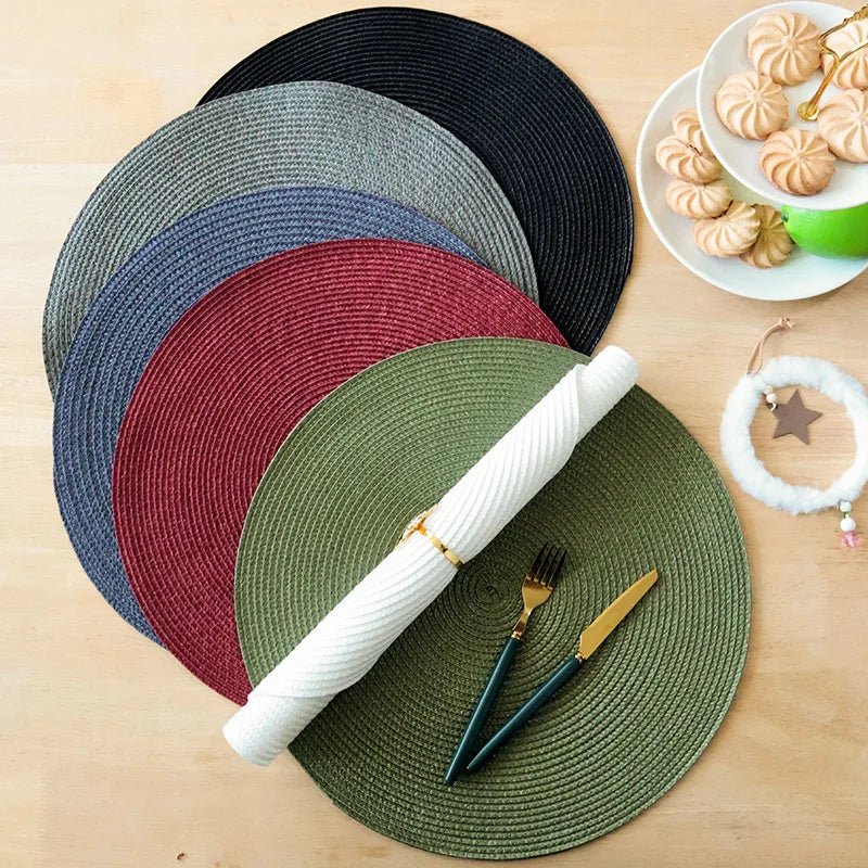 Hemasa Set of 6 Round Woven Non-slip Kitchen Placemat for Kitchen Dining Table European Style.