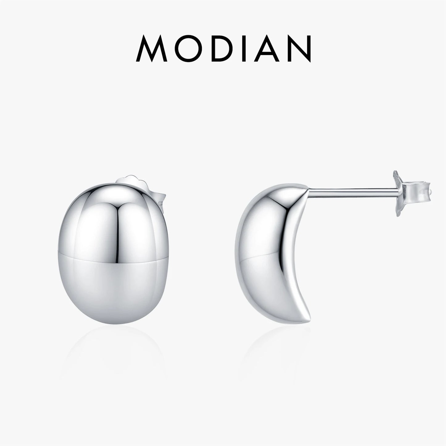 MODIAN 925 Sterling Silver Trendy Minimalist Oval Mirror Metal Design Stud Earrings For Women Vacation Daily Fine Jewelry