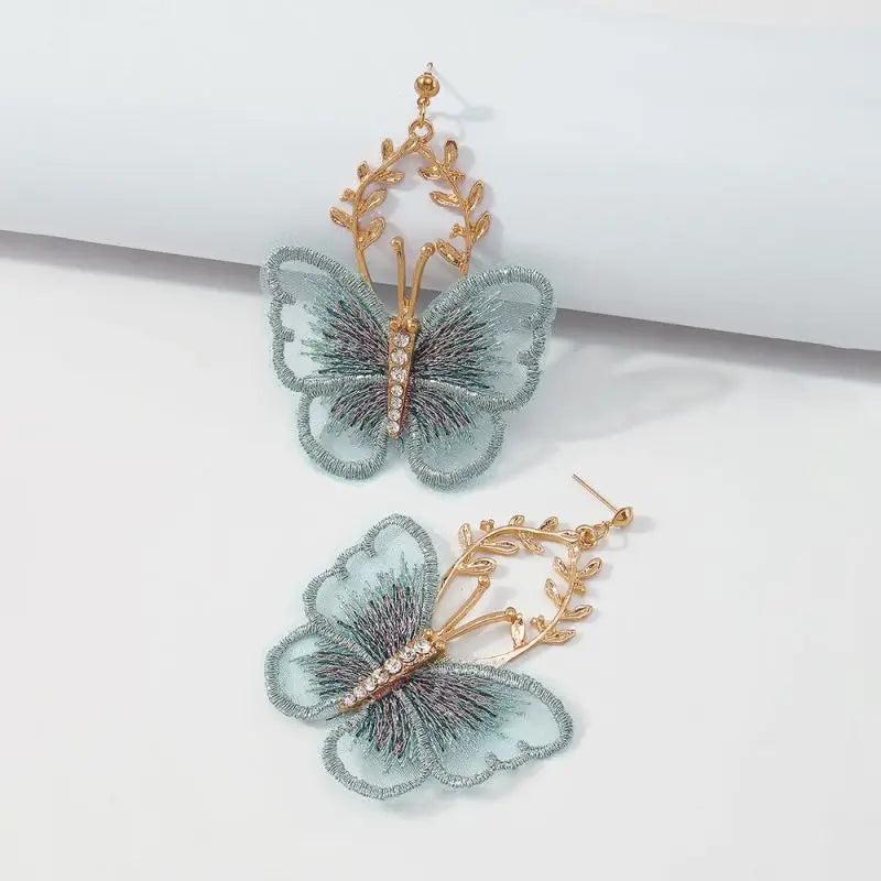 Unique Embroidery Earring Creative Dragonfly Earrings Women Embroidery Butterflies Statement Drop Earrings Statement Jewelry New