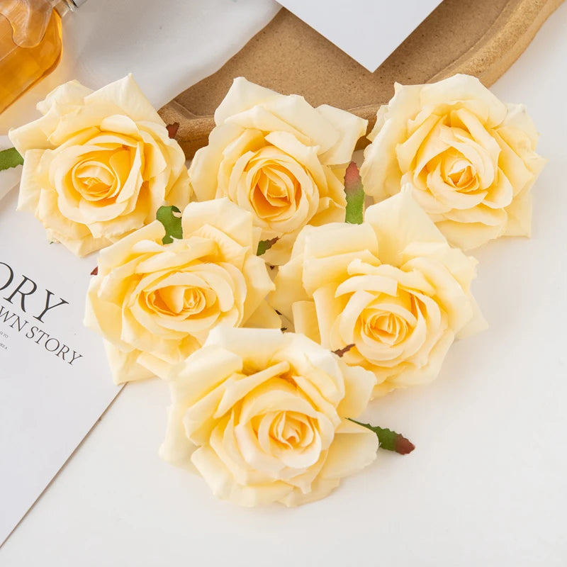 100PC 10CM Wholesale Artificial Flowers for Scrapbook Christmas Home Decor Wedding Garden Rose Arch Fake Silk Head Candy Box