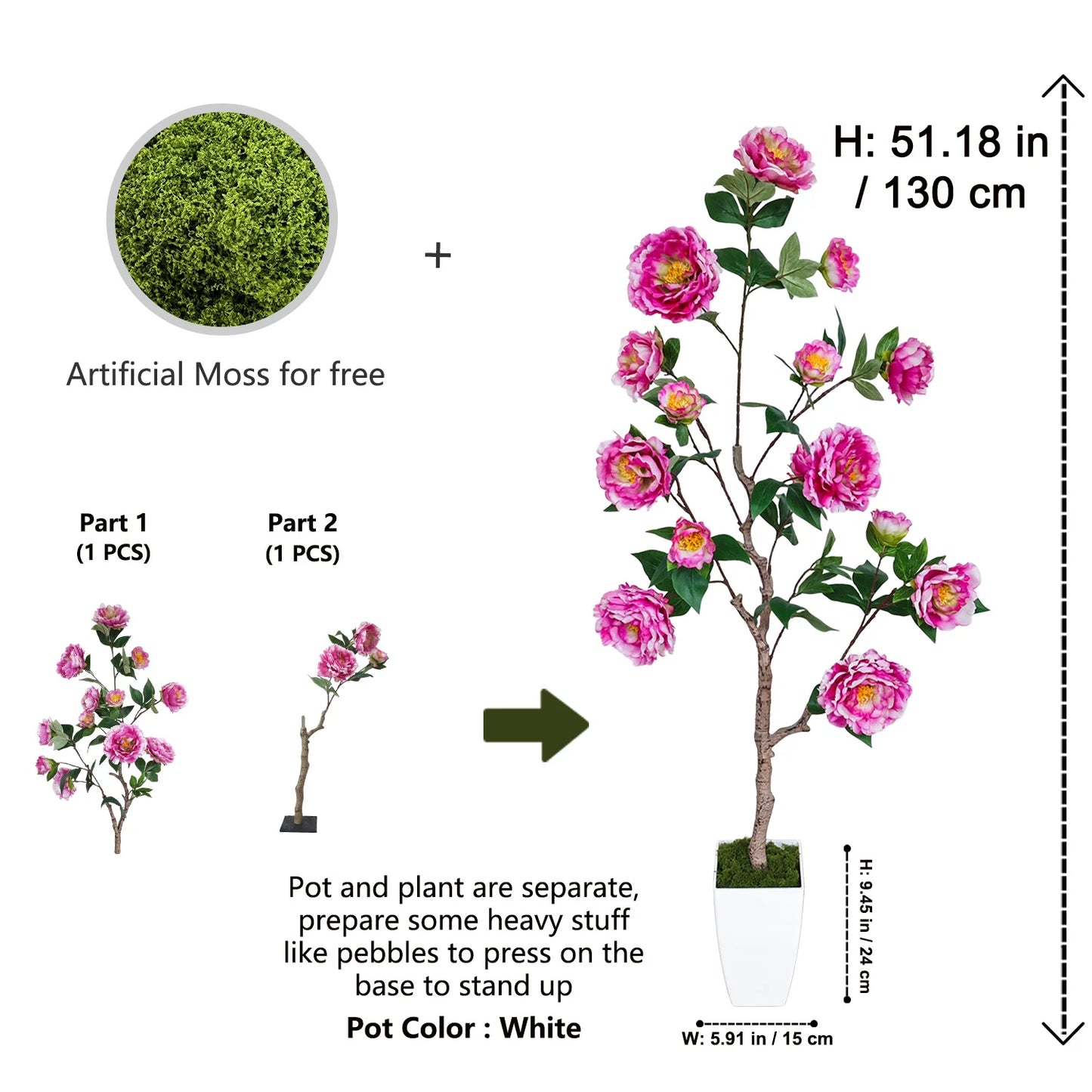 Tejesa 130-180CM Artificial Peony Flower tree plant Indoor outdoor Ornament fake plant for home garden wedding party living room decor