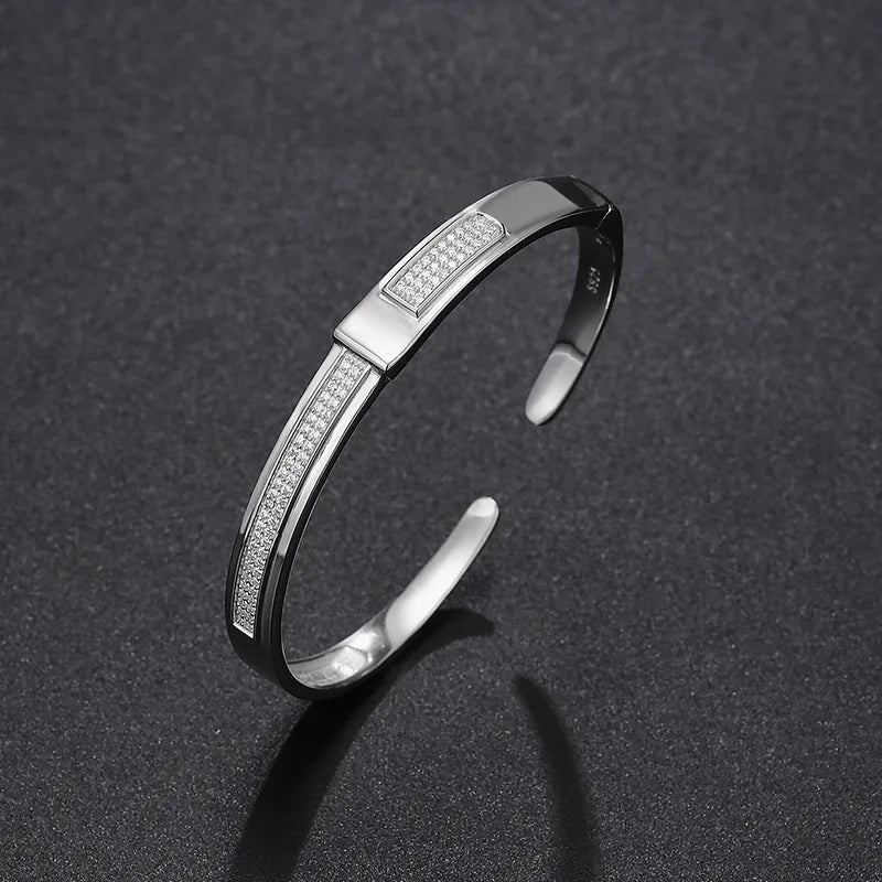 Hemasa Real Moissanite Cuff Bracelet For Men Women 925 Sterling Silver Diamond Open Bangle