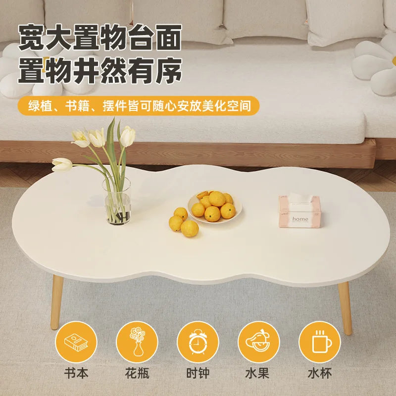 Formwell 100*50cm top 2 tier Peanut-Shaped Coffee Table Sofa Table Accent Table for Living Room easy assembling solid wood legs