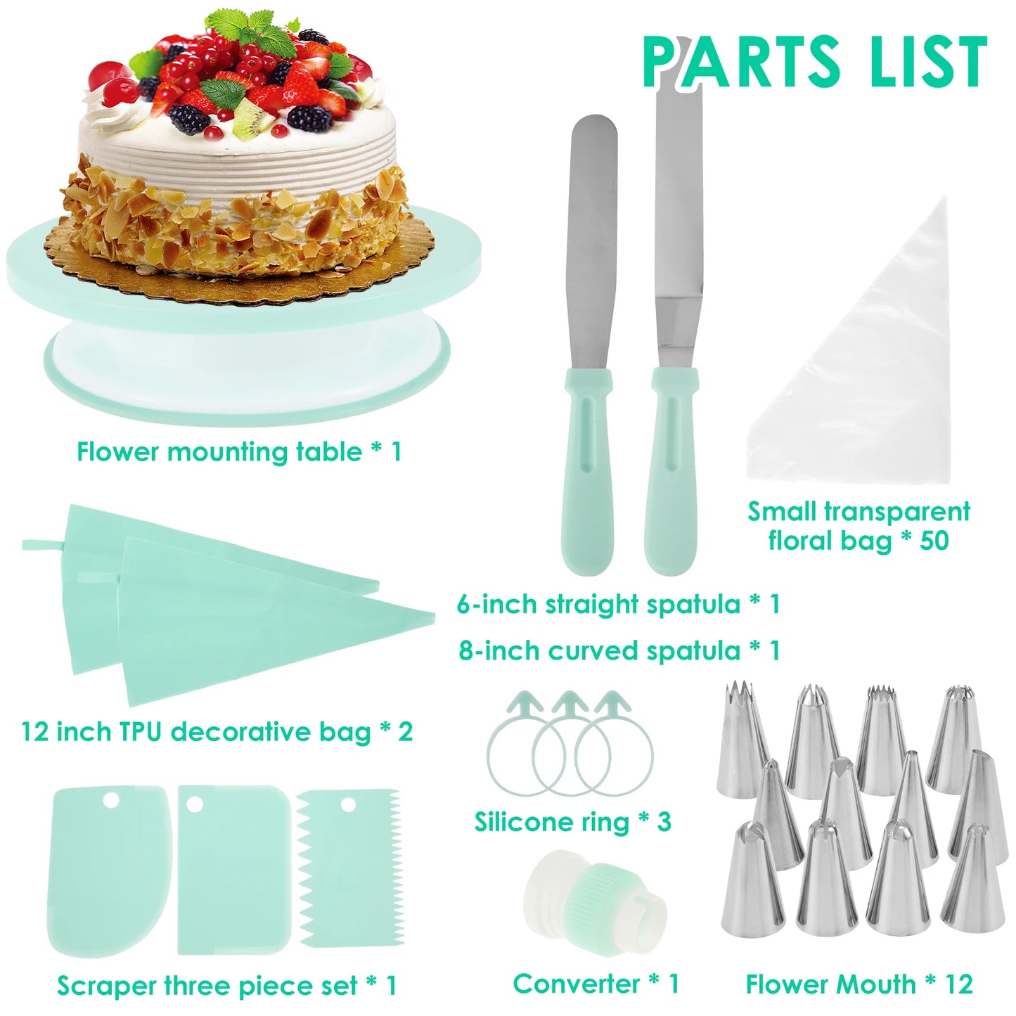 Tejesa 74/6 pc Cake Turntable and Piping Bag Cake Making Supplies Icing Piping Cream Pastry Bag with Nozzle Kitchen Acce Cake Bake Tool