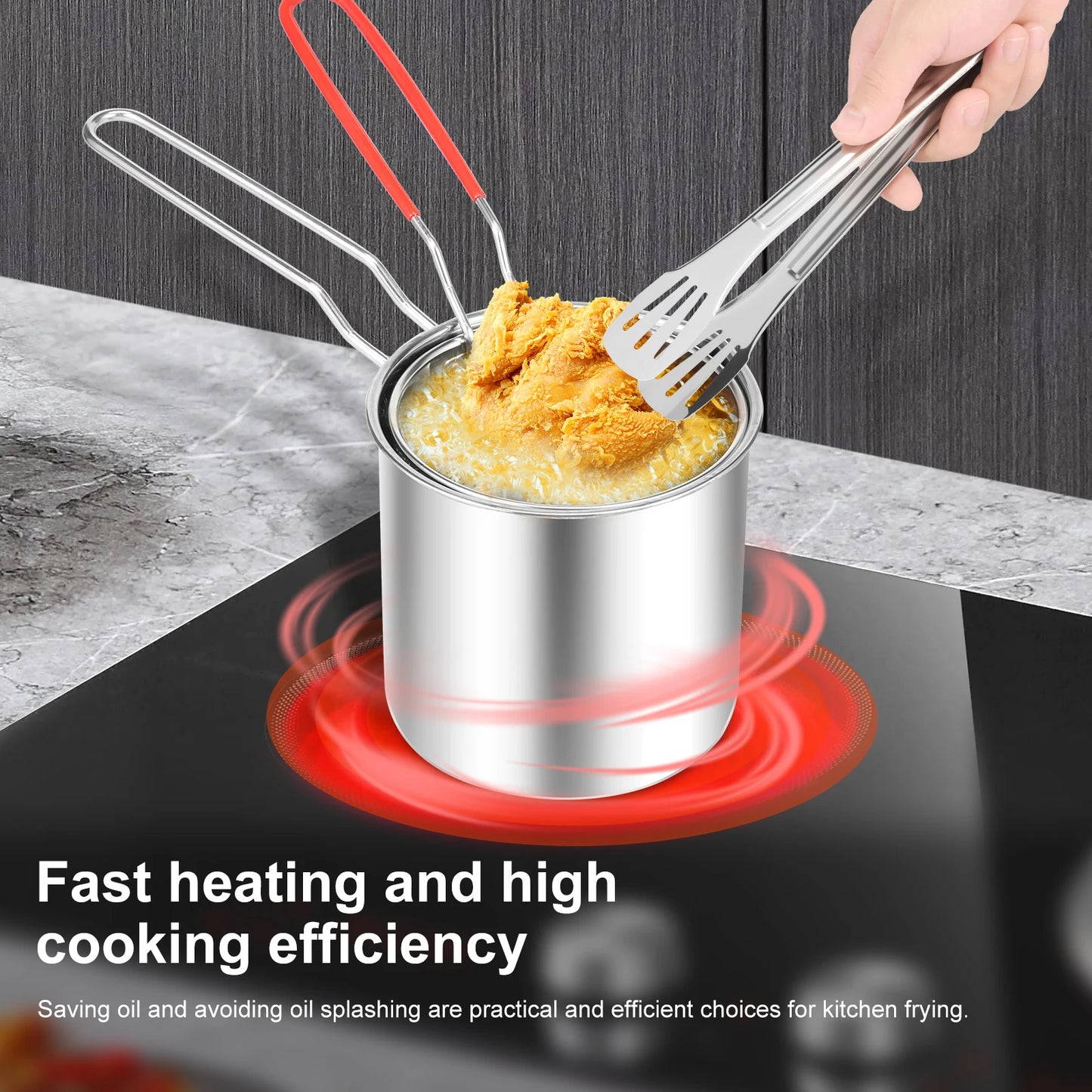 Tejesa Deep Fryer Pot with Strainer Basket Stainless Steel Oil Fry Pot Oil Filter Container for French Fries Chicken Wings Fish Shrimp